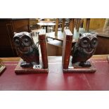 Pair of wooden owl book ends