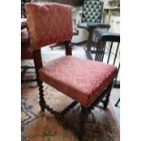 Set of 6 oak barley twist & upholstered dining chairs