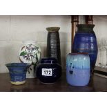 Collection of studio pottery and a Portmeirion Botanic Garden vase