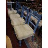 4 painted blue chairs