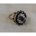 Large gold diamond & sapphire cluster ring