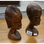 African tribal carvings - Busts of boy and girl - H: 21cm