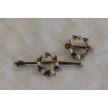 2 gold & pearl set brooches