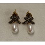 Pair of pearl & diamond earrings