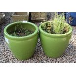 Pair of green glazed planters