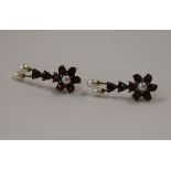 Pair of pearl & garnet drop earrings