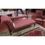 Edwardian chaise longue & armchair in matching fabrics