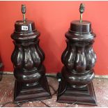 Pair of heavy wooden table lamps