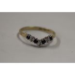 Gold sapphire & diamond wishbone ring