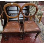2 early balloon back dining chairs with leather seats