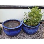 Pair of large blue glazed planters