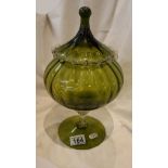 Unusual green glass lidded urn - Approx H: 32cm