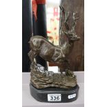 Bronze on marble base - Stag - H: 27cm
