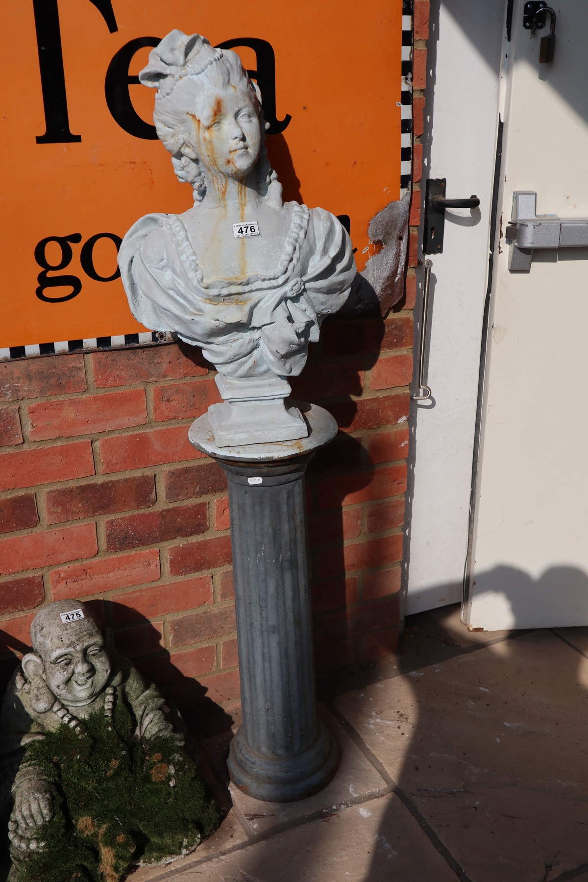Metal bust of lady on plinth - Approx H: 139cm