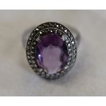 1930's silver amethyst & marcasite ring