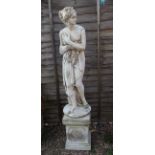 Stone girl on plinth - Approx H: 158cm