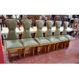 Set of six unusual dining chairs with monk inscription & signatures to base
