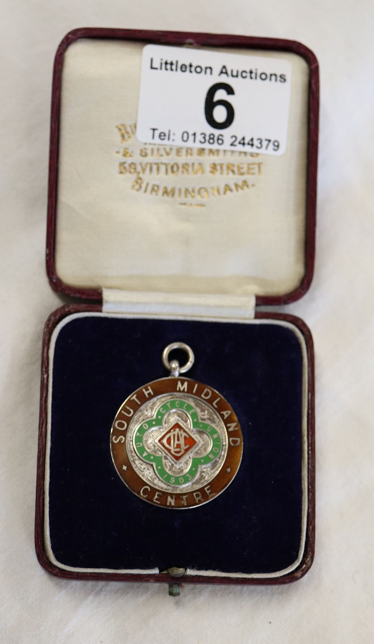 Hallmarked silver & enamel hill climb medal