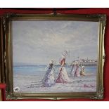 Oil on canvas by Yvonne Dupre - Seaside scene - Approx image size W: 59cm x H: 50cm