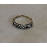 Diamond & emerald set gold ring with missing stone