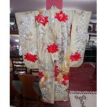 Vintage wedding kimono depicting lotus flowers and cranes