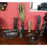 Collection of tribal carvings to include turned bowl