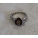 Silver smoky quartz set ring