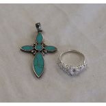Silver stone set ring and silver turquoise cross