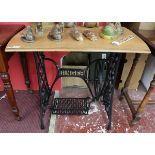 Oak topped table with singer sewing machine base