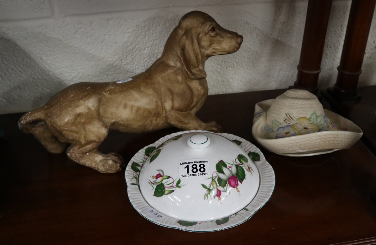 Beswick wall pocket hat, Shelley dish & Gomer dog