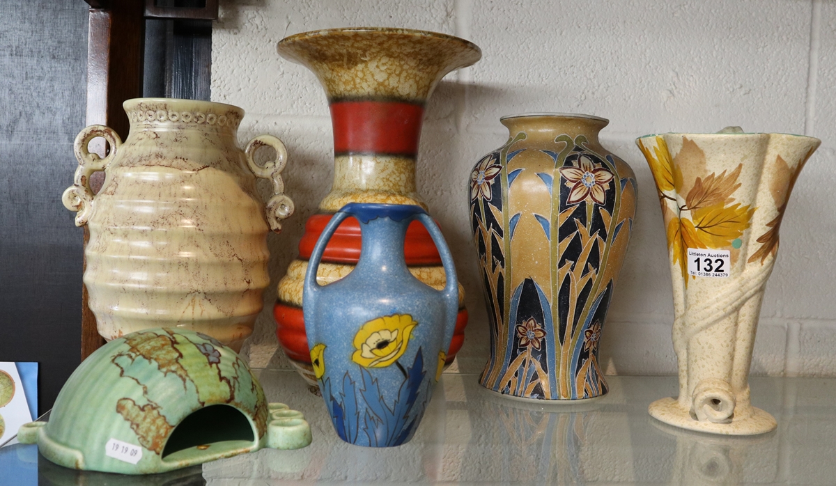 6 vintage vases to include 1 Crown Devon