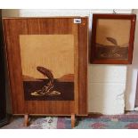 Marquetry fire screen & picture - Approx overall size W: 47cm x H: 67cm & W: 25cm x H: 31cm