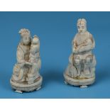 Pair of signed ivory carvings - Parents with children A/F (pre 1947) - Approx H: 11.5cm
