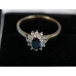 Gold sapphire & diamond cluster ring