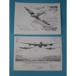 RAF Prints - 2 B&W prints of sketches to include Philip West & Stephen Brown