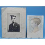 Watercolour of boy by Vincent Hillarc & photograph of soldier