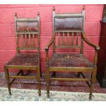 Set of 8 Arts & Crafts oak dining chairs to include 2 carvers