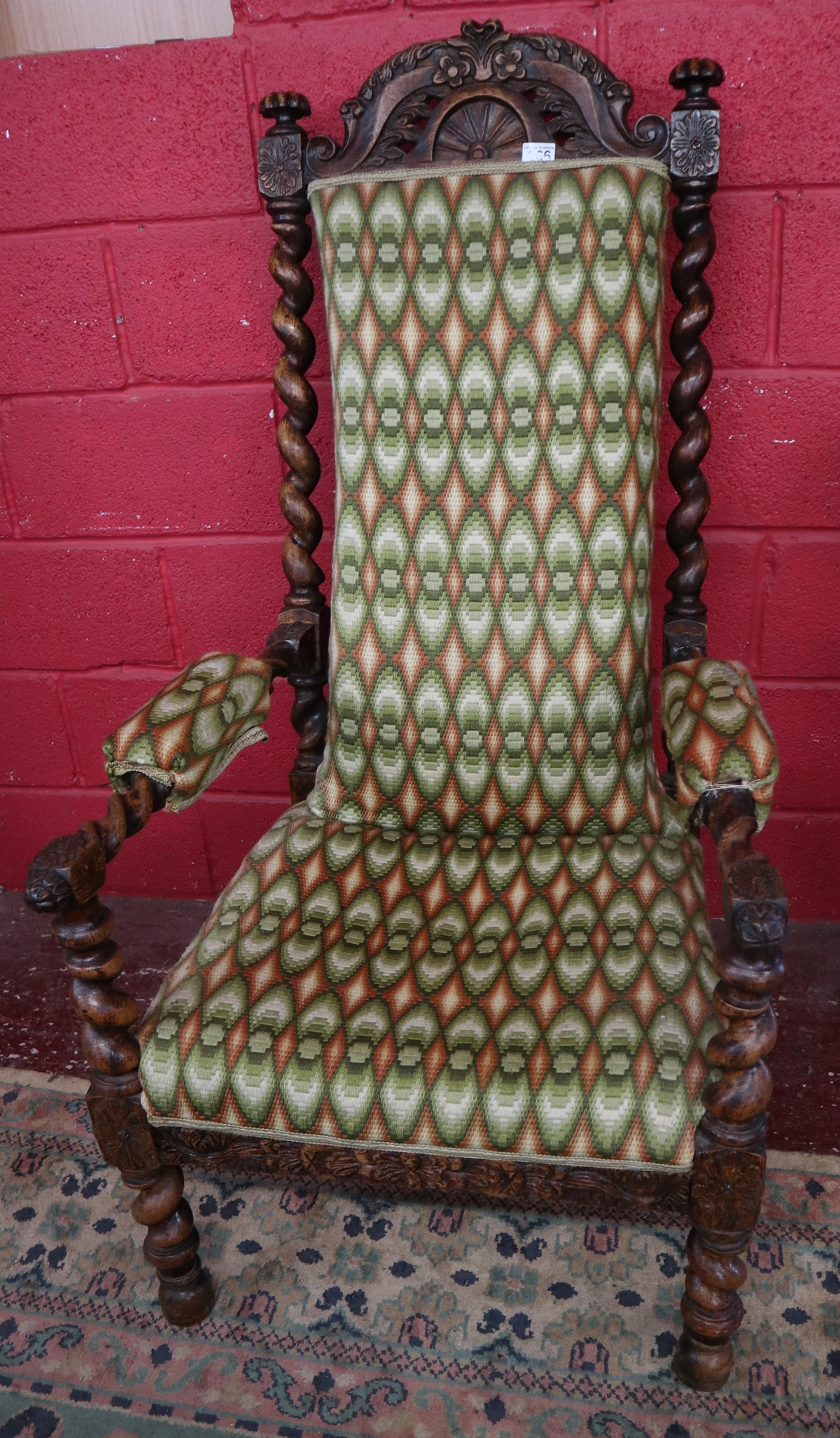 Carved barley-twist thrown chair - Image 2 of 6