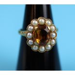 Gold topaz & pearl cluster ring