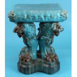 Glazed terracotta garden stool with 4 Dogs of Fu to base - Approx W: 41cm x D: 41cm x H: 47.5cm