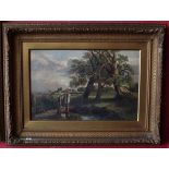 Oil painting - Rural scene - Approx image size W: 44.5cm x H: 29.5cm