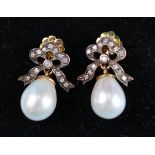 Pair of pearl & diamond earrings