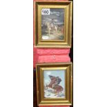 Pair of small oil paintings - Approx image size W: 9cm x H: 12.5cm each