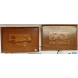 Marquetry pictures - Approx overall size W: 60.5cm x H: 40.5cm each