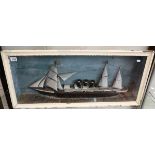 Model ship in case - Approx W: 96cm x D: 17cm x H: 43cm