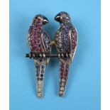 Ruby, sapphire & diamond parrot brooch