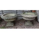 Pair of stone planters / urns - Approx D: 57cm x H: 44cm