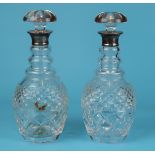 Pair of hallmarked silver mounted decanters - Approx H: 29cm
