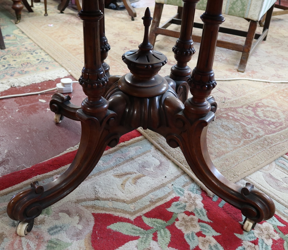 Early Victorian burr walnut tilt top breakfast table - Approx L: 128cm x W: 95cm x H: 72cm - Image 2 of 2