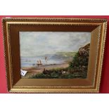 Oil painting - Coastal scene - Approx image size W: 39.5cm x H: 29.5cm